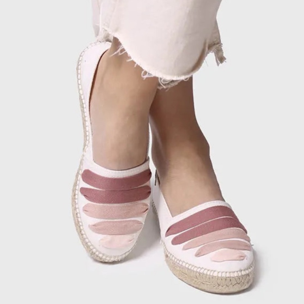 Women's Espadrille Flats in Pink and Cream